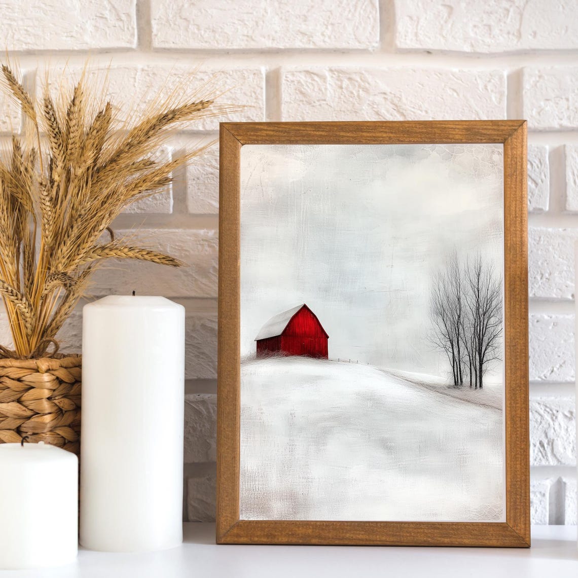 Red Barn Winter Landscape Art Print: Rustic Farmhouse Decor - Etsy