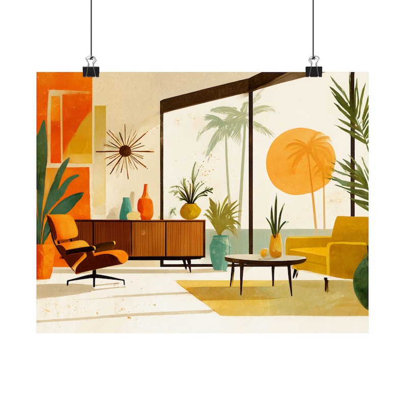 Mid Century Modern Art Print: Retro Palm Springs Living Room ...