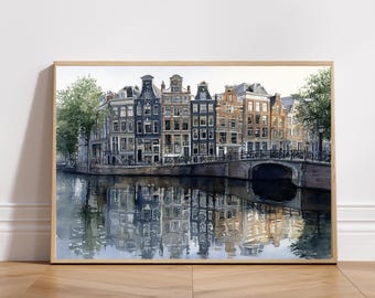 アムステルダム運河の水彩画 – ヨーロッパの都市景観アート - Etsy 日本