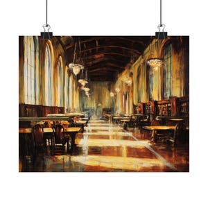Grand Library Reading Room Art Print – Classical Style Painting, Historic Architecture, Scholarly Interior Wall Decor, Library Study Art