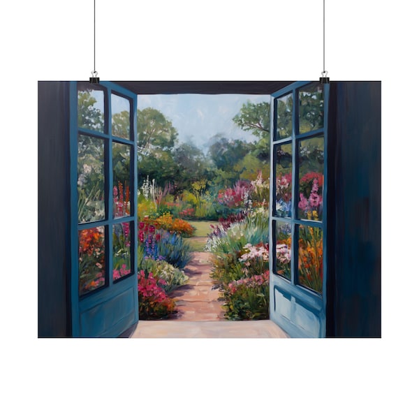Garden View Art Print: Open Window Painting, Cottagecore Decor