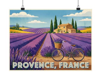 Provence Art Print: Lavender Field Landscape, Vintage France Travel Poster, Farmhouse