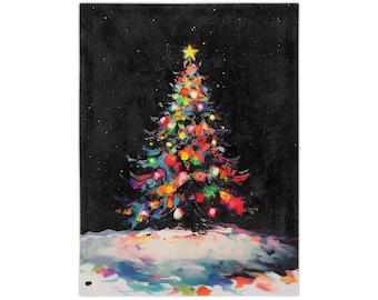 Watercolor Christmas Tree Fleece Blanket: Whimsical Holiday Decor