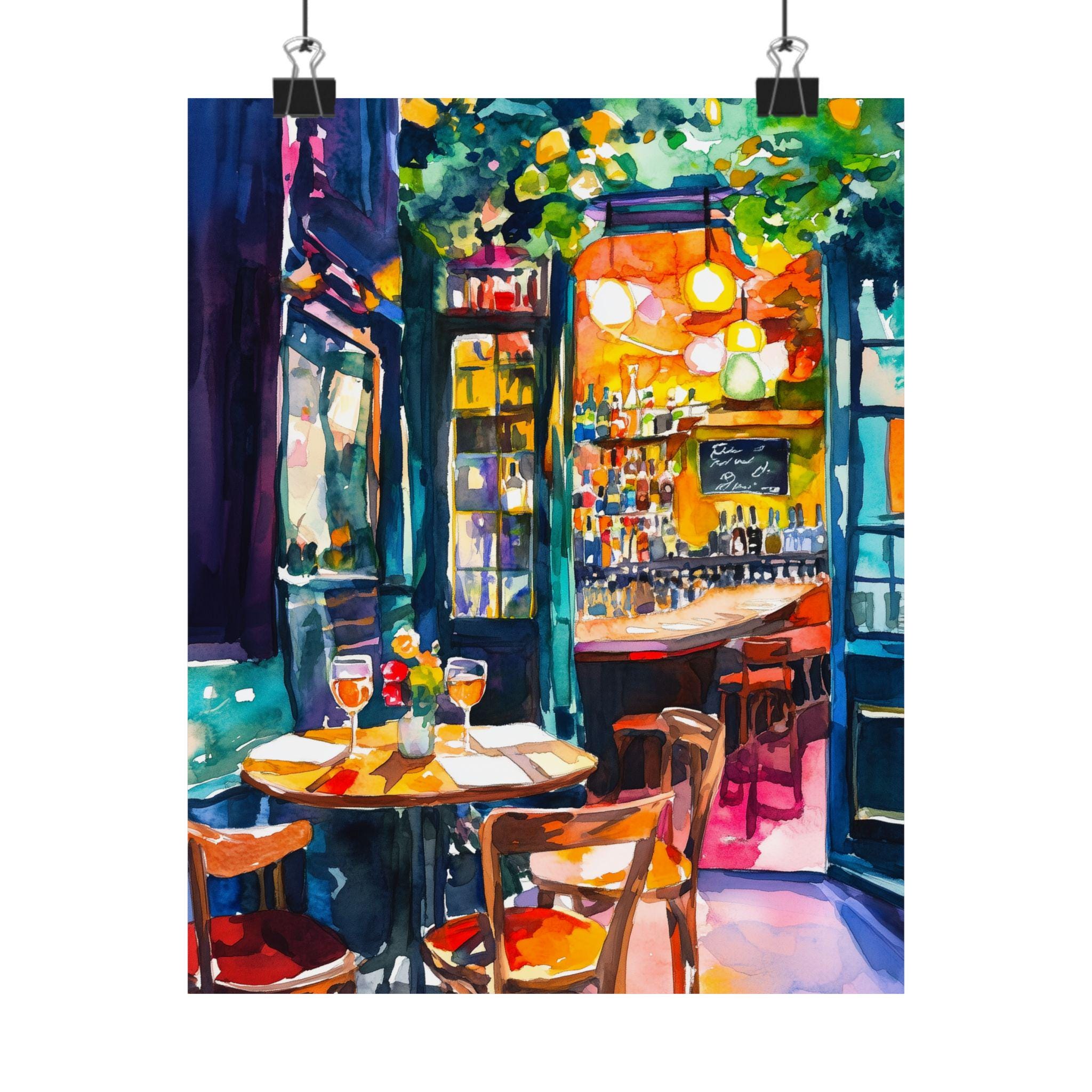 フレンチカフェの水彩画：居心地の良いビストロのインテリアアート 