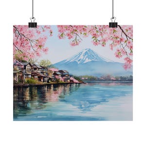 Impression d'art Mont Fuji : paysage de fleurs de cerisier du Japon image 1