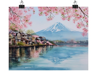 着物を着た日本人女性と富士山の風景、風景画のアートプリント - Etsy 日本