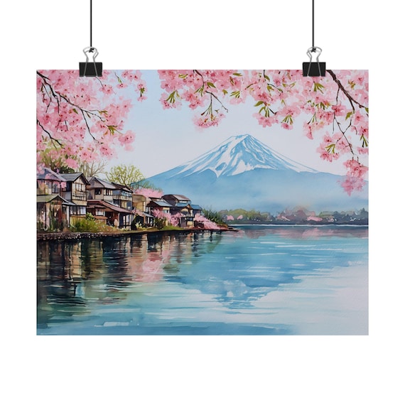 Mount Fuji Art Print: Japanese Cherry Blossom Landscape