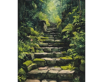 Enchanted Forest Pathway Art Print: Mystical Woodland Scenery