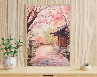 Kyoto Cherry Blossom Print: Japanese Garden Watercolor Art - Etsy