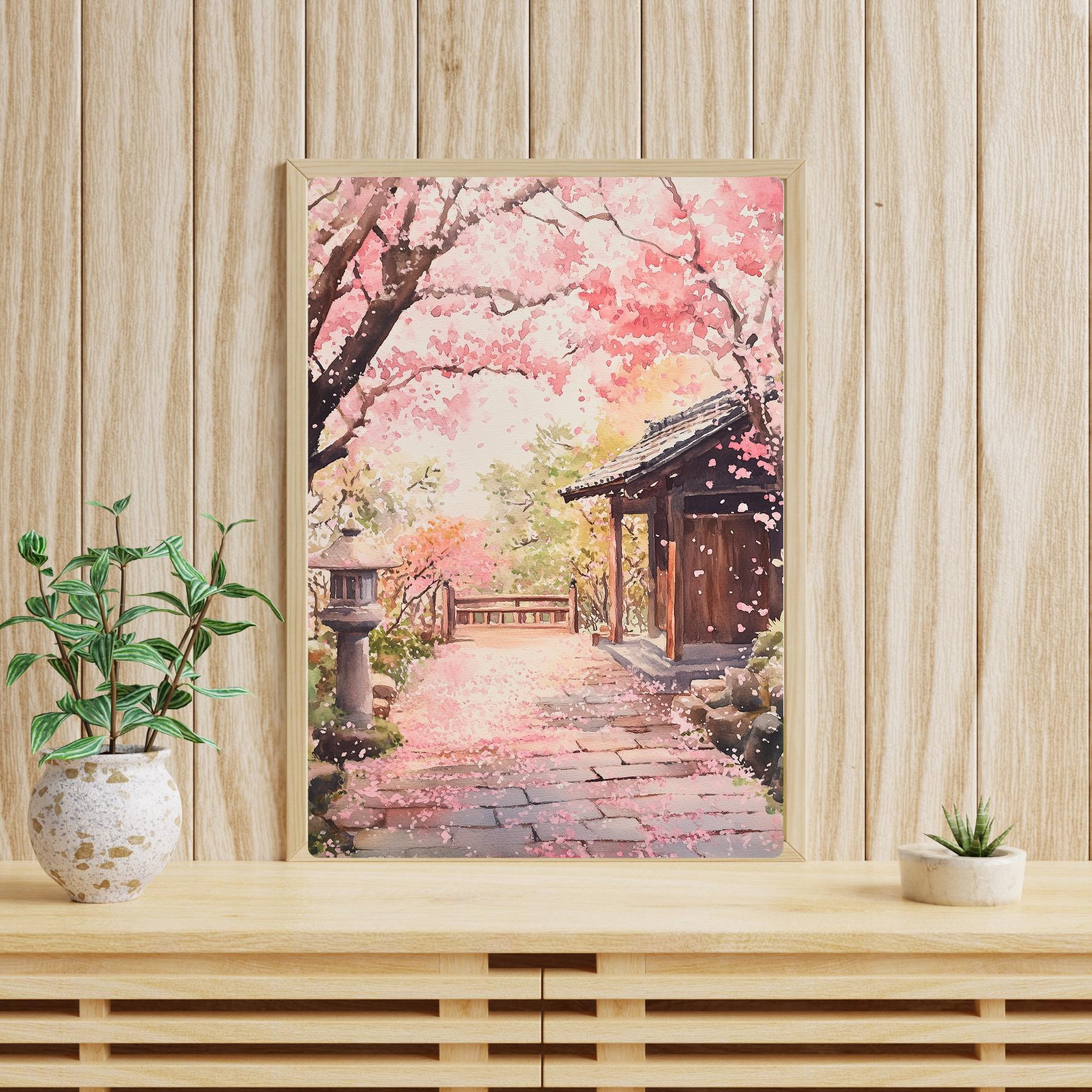 Kyoto Cherry Blossom Print: Japanese Garden Watercolor Art - Etsy