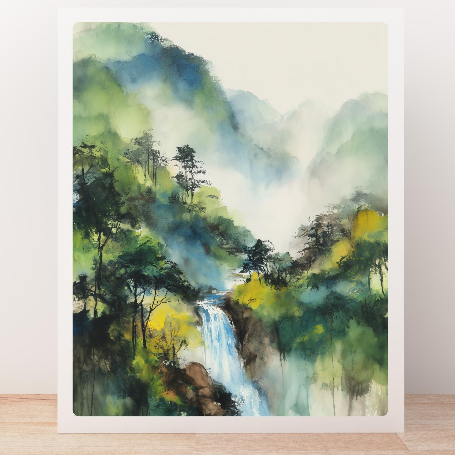 Mountain Waterfall Art Print: Chinese Ink Wash Landscape - Etsy