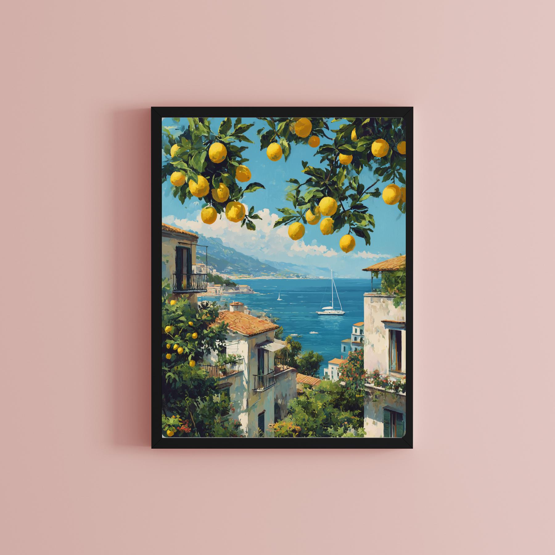 アマルフィ海岸のレモン畑の版画：イタリアの海辺の芸術 - Etsy 日本