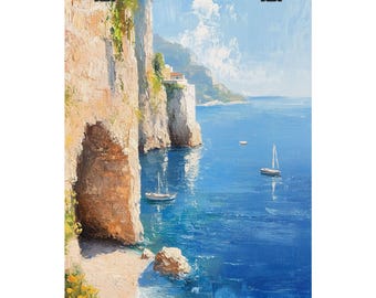 Amalfiküste Giclée Druck: Mittelmeer Landschaft, Italienische Riviera Kunst