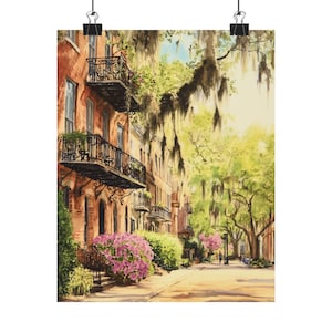 Savannah Georgia Art Print: Historic Street Scene Gouache Painting