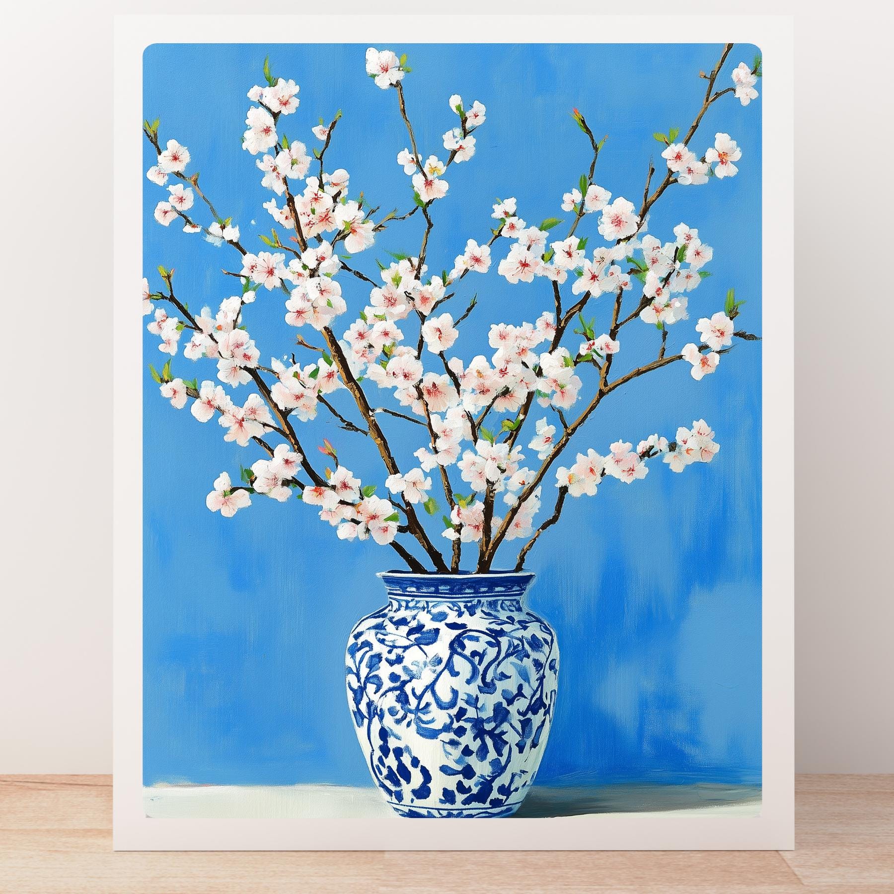 Cherry Blossom Art Print: Blue & White Vase, Floral Still Life - Etsy