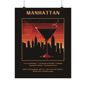 Manhattan Cocktail Recipe Art Print: Classic Home Bar Decor