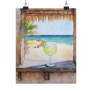 Meksyk Margarita Palapa Bar | Oaxaca Beach Hut Art | Rustykalny widok z okna Wydruk | Meksyk Pacific Coast Decor | Niepowtarzalny prezent