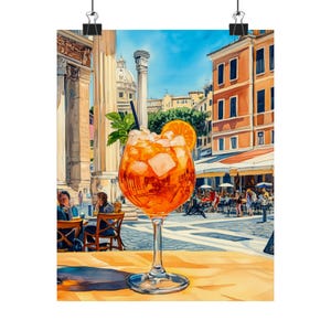 Rzymski Aperol Spritz Art Print | Włoski obraz koktajlowy | Dekoracja ścienna do rzymskiej kawiarni | Podróż do Rzymu | Happy Hour Aperol | Włoska pamiątka