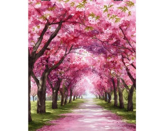 Cherry Blossom Tunnel Art: Pink Watercolor Floral Print - Etsy