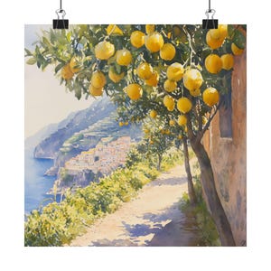 Amalfi Coast Lemon Grove Watercolor Art Print: Italian Coastal Decor