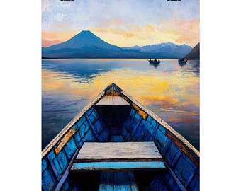 Lake Atitlán Art Print: Guatemala Boat Landscape, Sunrise Painting