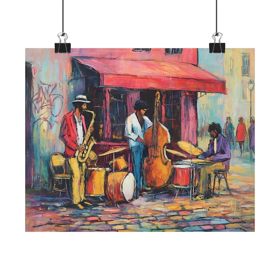 Street Jazz Band Art Print: Vibrant Acrylic Urban Music Scene - Etsy