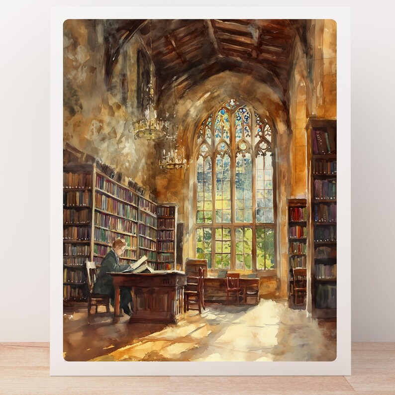 Oxford Library Art Print: Grand Reading Room Watercolor Painting - Etsy