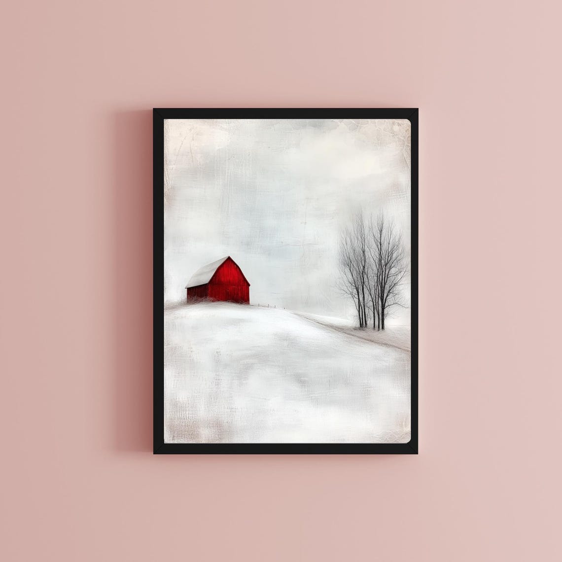 Red Barn Winter Landscape Art Print: Rustic Farmhouse Decor - Etsy