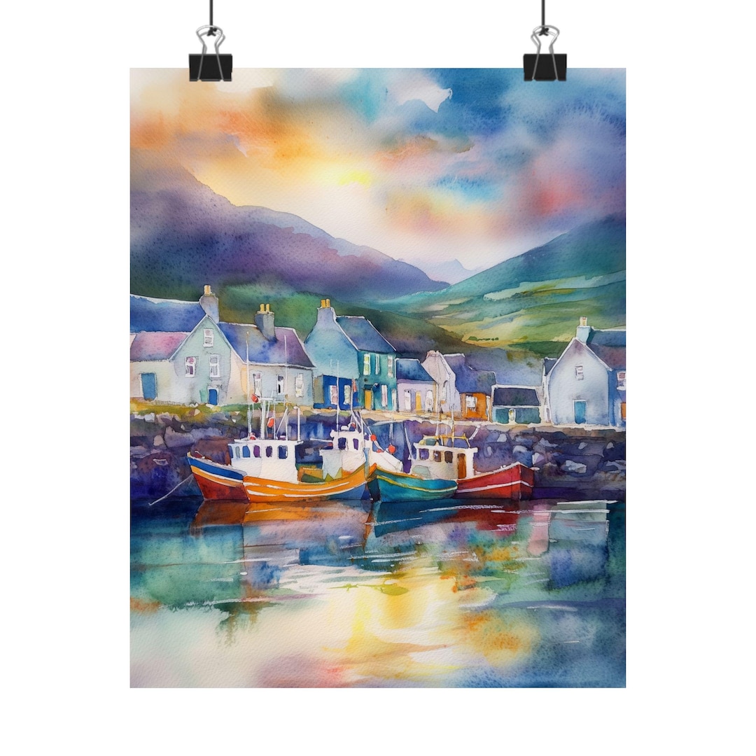 Dingle Ireland Watercolor Painting: Coastal Fishing Village Art Print ...