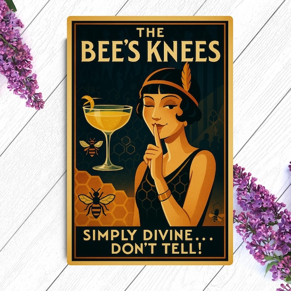 Bee's Knees Vintage Art Deco Print: 1920s Flapper Gin Cocktail Bar