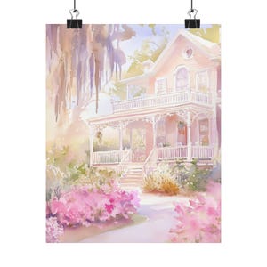Savannah Victorian House Watercolor Art Print: Southern Charm Decor