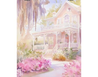 Savannah Victorian House Watercolor Art Print: Southern Charm Decor