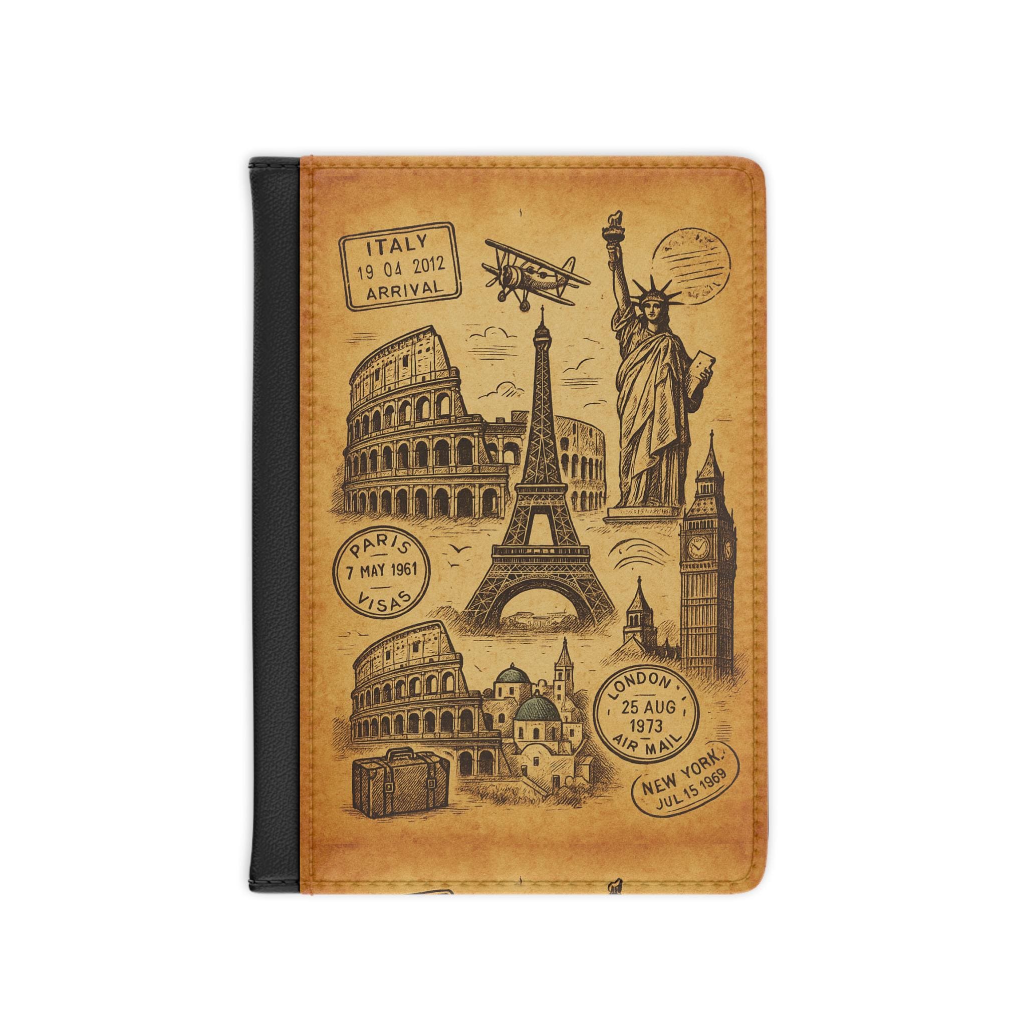 Vintage Style Travel Passport Cover: RFID Blocking Faux Leather