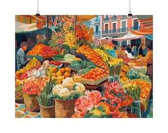 Barcelona Markt Kunstdruck: Lebendige Spanische Stadt Szene