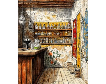 Mezcal in Oaxaca Rustic Watercolor | Mexico Art Print | Mezcalería Poster | Rustic Decor Gift, Agave Spirits Wall Poster|Southwest Bar Decor