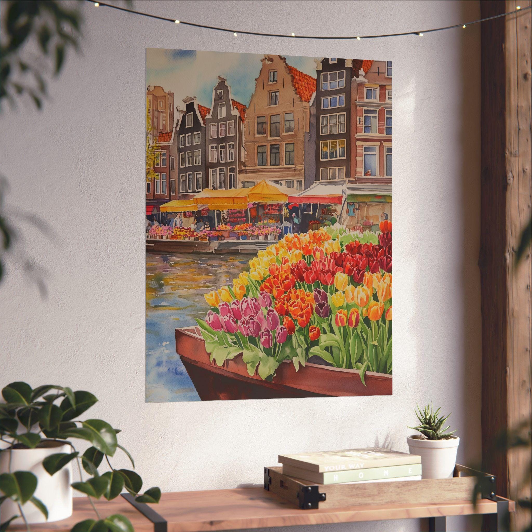 Amsterdam Tulips Watercolor Painting: Dutch Canal Art Print - Etsy