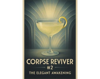 Corpse Reviver No 2 vintage poster - elegante Awakening print, klassieke gin-cocktailadvertentie, art deco bar kunst aan de muur, verfijnd decor