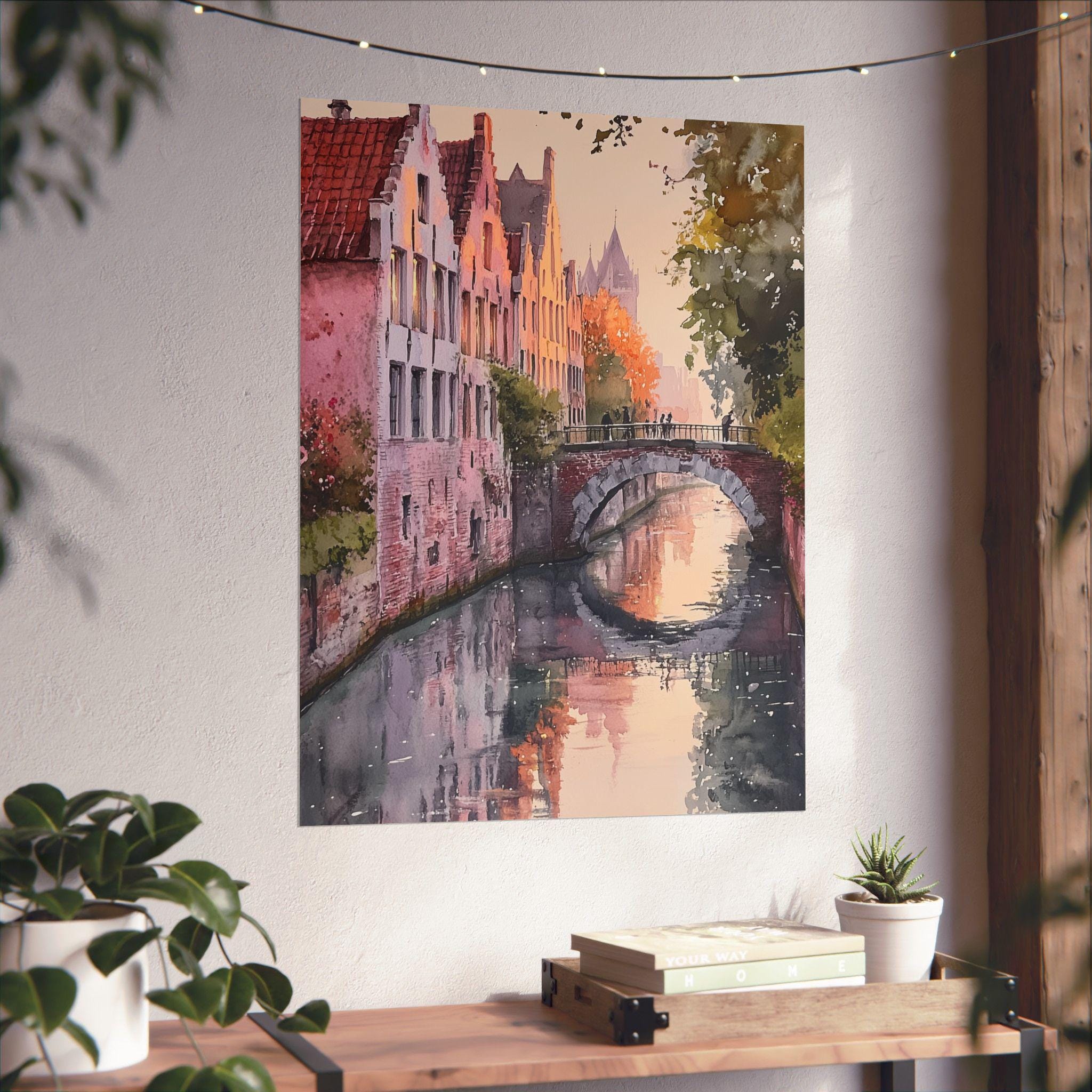 ブルージュ運河の水彩画：中世の橋とベルギーの建築 - Etsy 日本