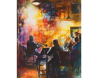 New Orleans Jazz Club Kunstdruck Aquarell French Quarter Musikszene