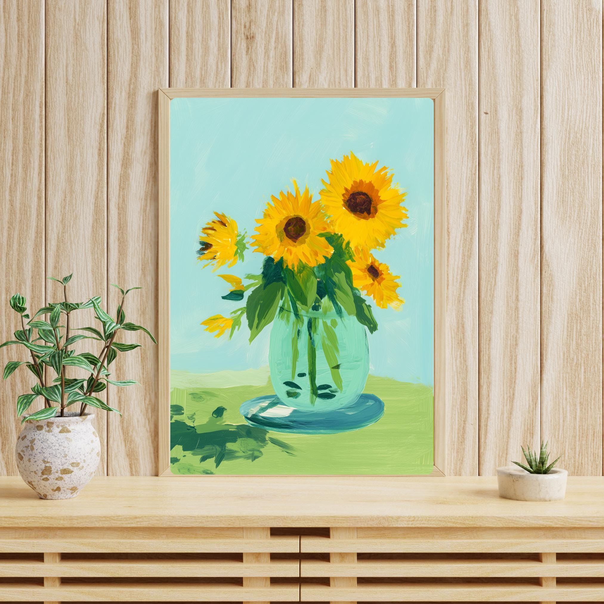 グアッシュひまわりの版画：現代印象派の花の静物画 - Etsy 日本