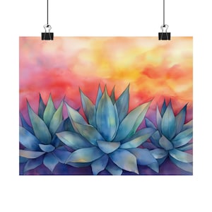 Agave Watercolor Painting: Desert Sunset Art Print