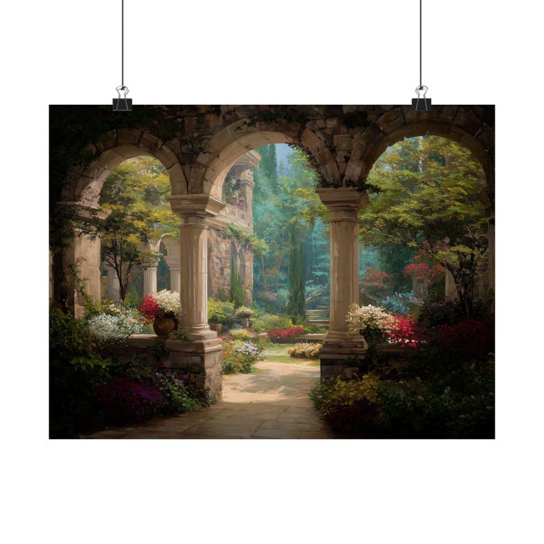 Italian Villa Garden Art Print: Roman Courtyard Archway Painting - Etsy