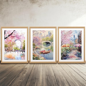NYC Spring Watercolor Print Set: Cherry Blossom Central Park (Digital Download)
