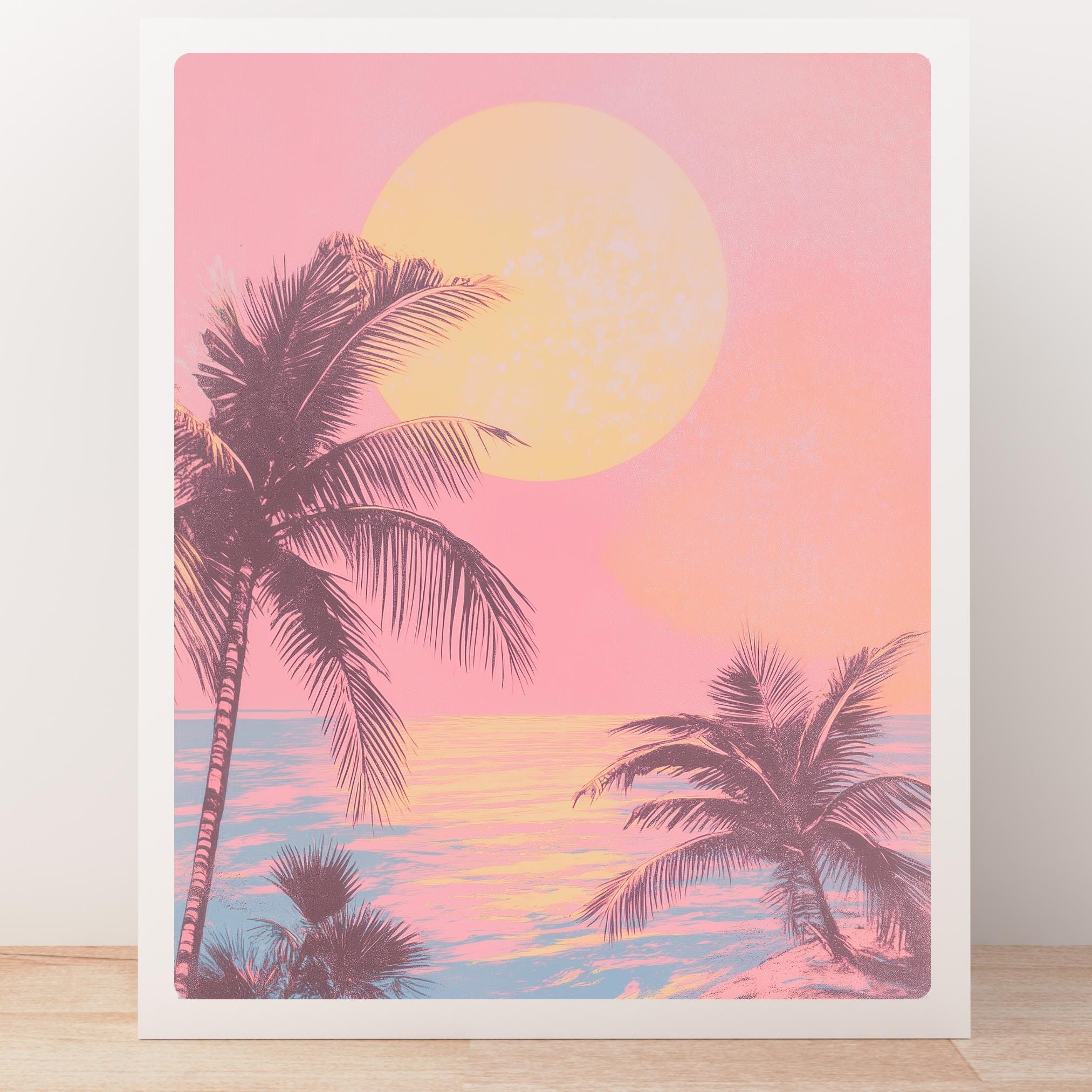 Retro Beach Art Print: 80s Pastel Palm Tree Sunset - Etsy