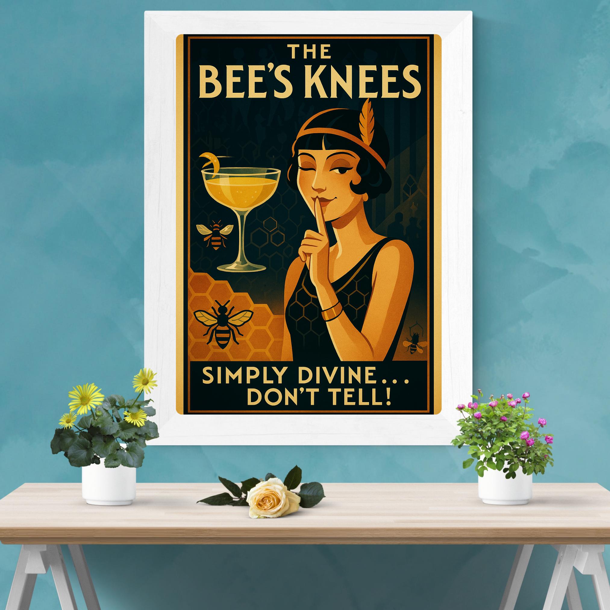 Bee's Knees Vintage Art Deco Print: 1920s Flapper Gin Cocktail Bar