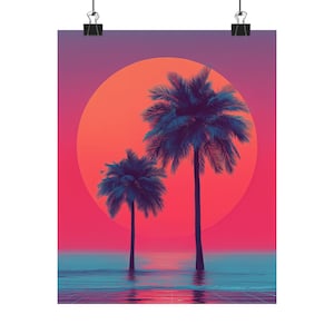 Vaporwave Sunset Palm Tree Print: 80s Retro Neon Art