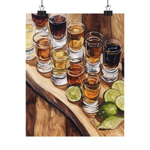 Tequila Mezcal Shots Watercolor Print: Mexican Bar Still Life Art