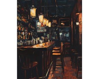 Empty Bar at Night Giclée Print: Moody After Hours Scene
