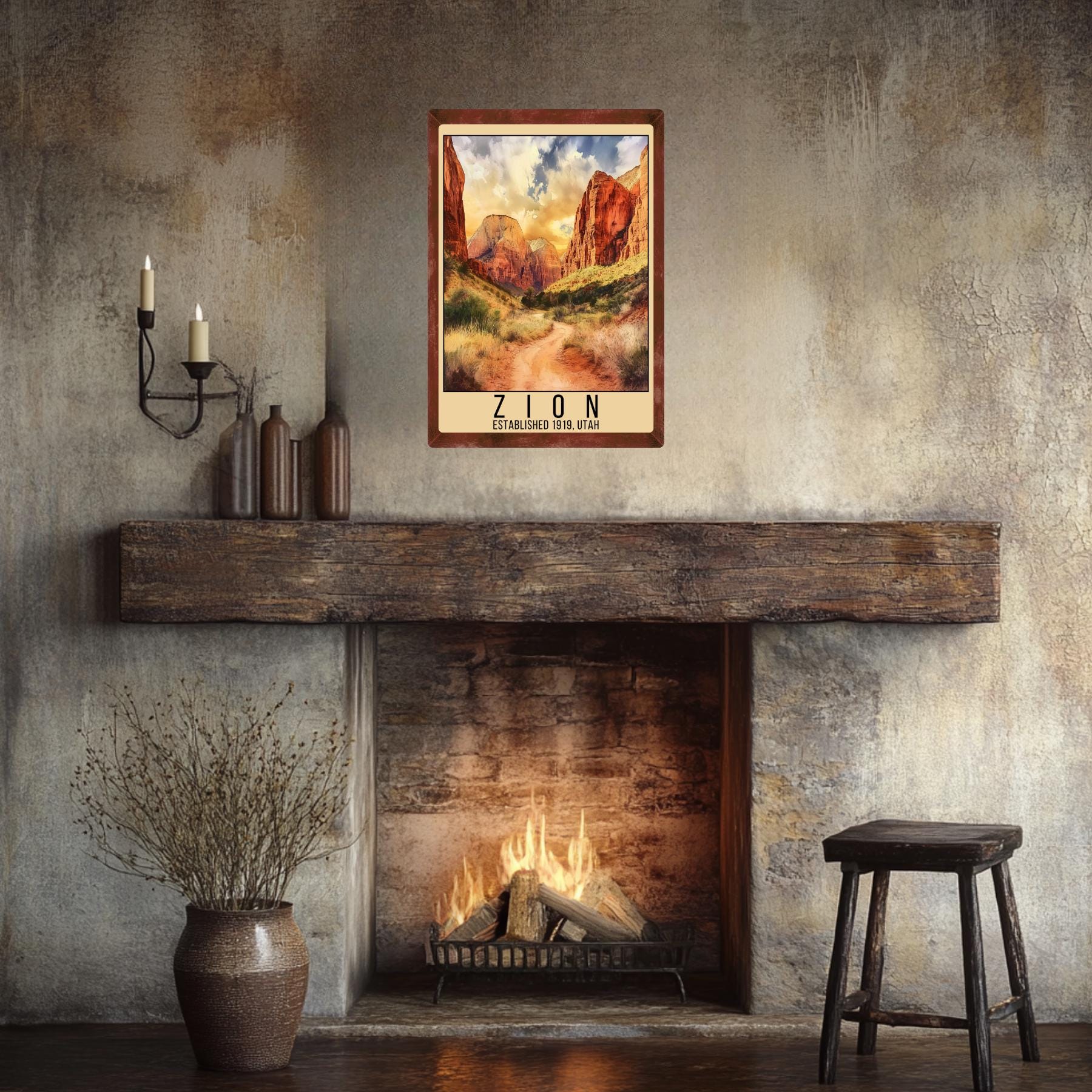 ザイオン国立公園のプリント：ユタ州の渓谷の風景画 - Etsy 日本