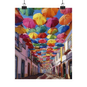 Agueda Umbrella Street Art Print: Portugal Gouache Painting